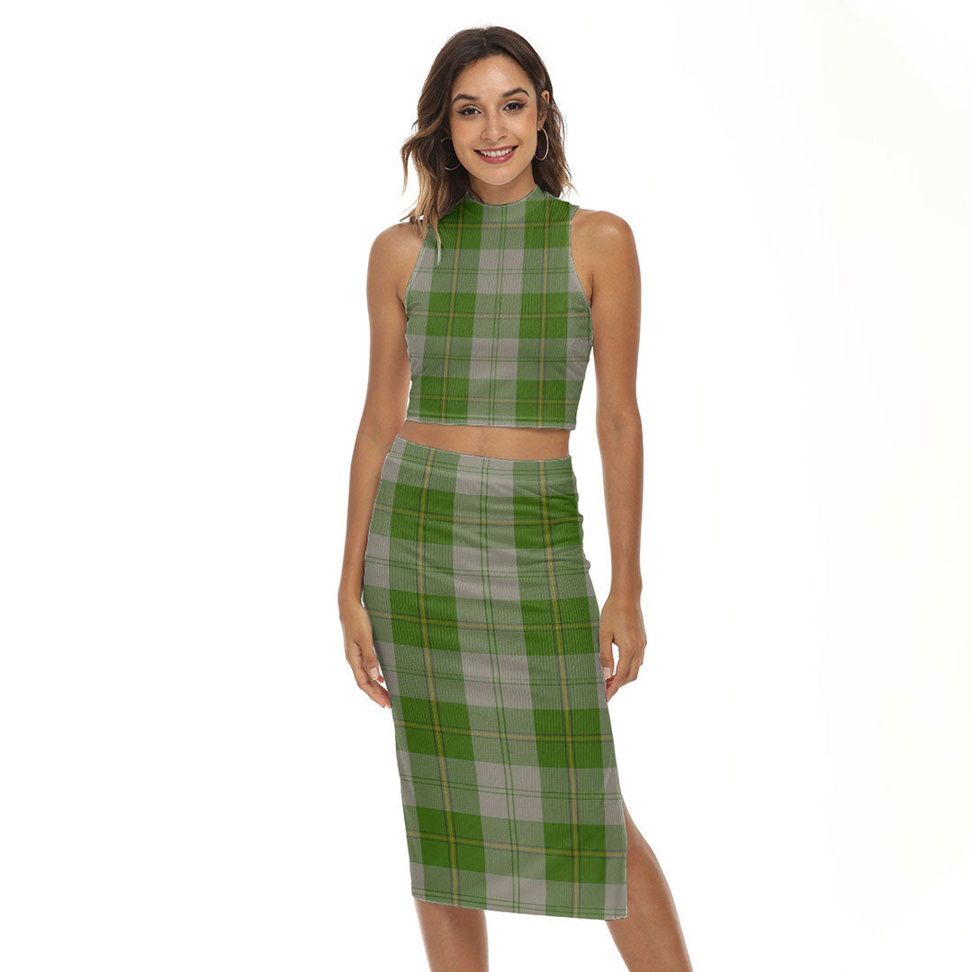 Cunningham Dress Green Dancers Tartan Plaid Tank Top & Split High Skirt Set