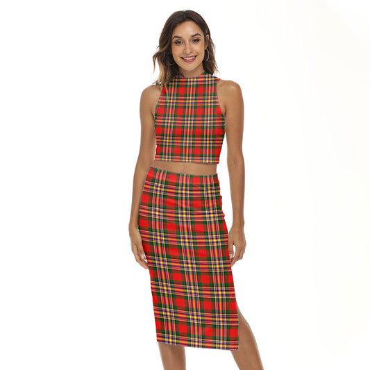 MacGill Modern Tartan Plaid Tank Top & Split High Skirt Set