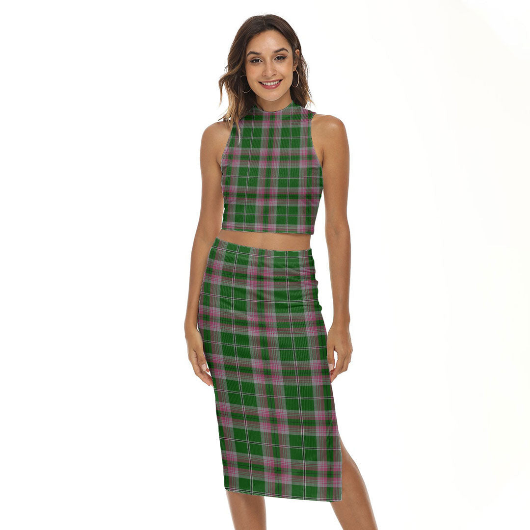 Gray Hunting Tartan Plaid Tank Top & Split High Skirt Set