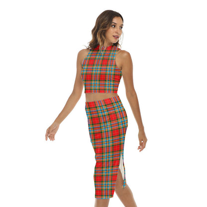 Chattan Tartan Plaid Tank Top & Split High Skirt Set