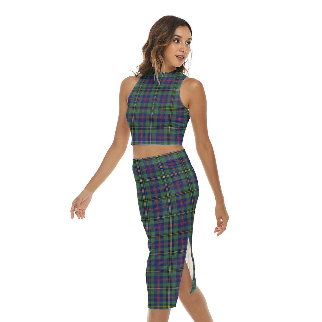 Wood Modern Tartan Plaid Tank Top & Split High Skirt Set