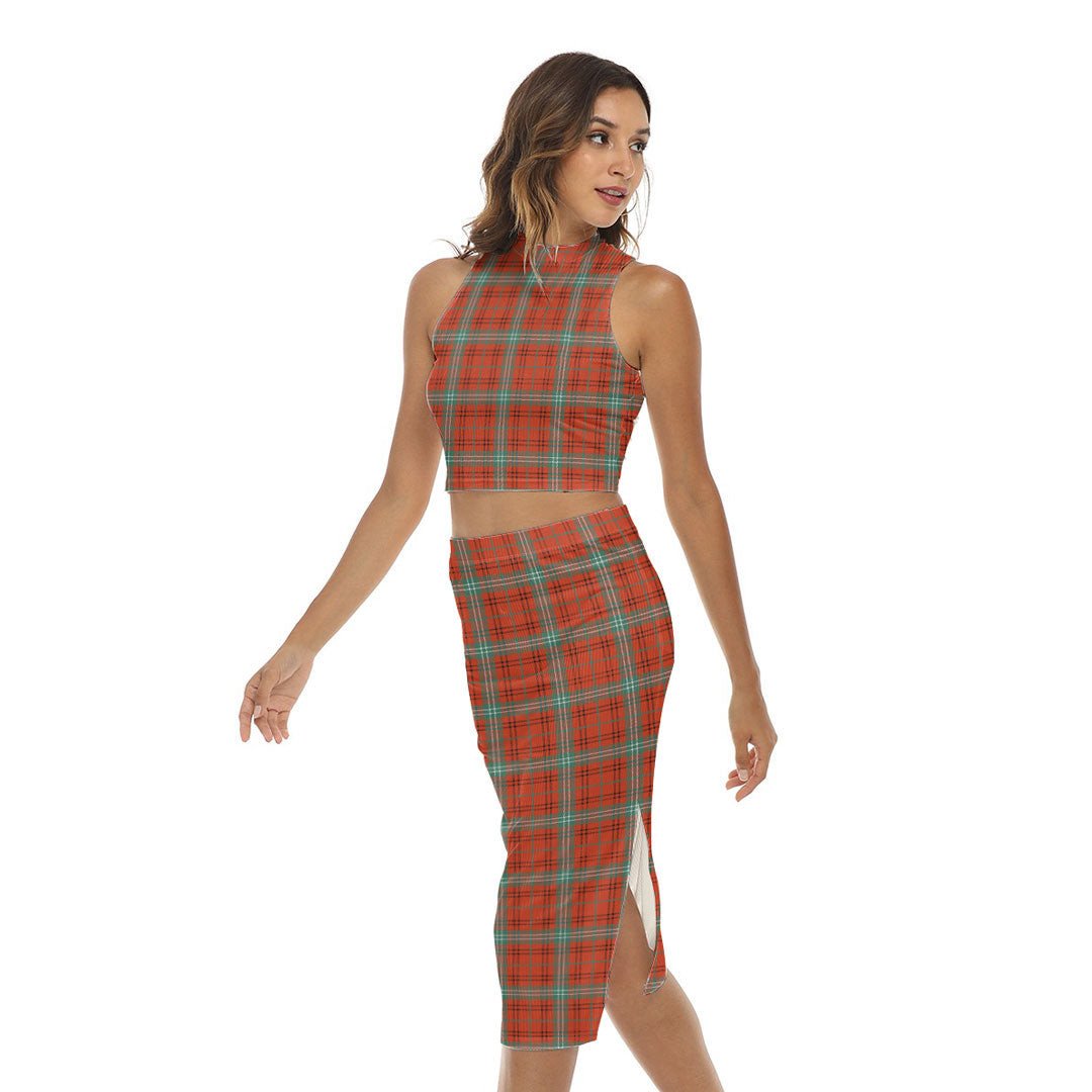 Morrison Red Ancient Tartan Plaid Tank Top & Split High Skirt Set