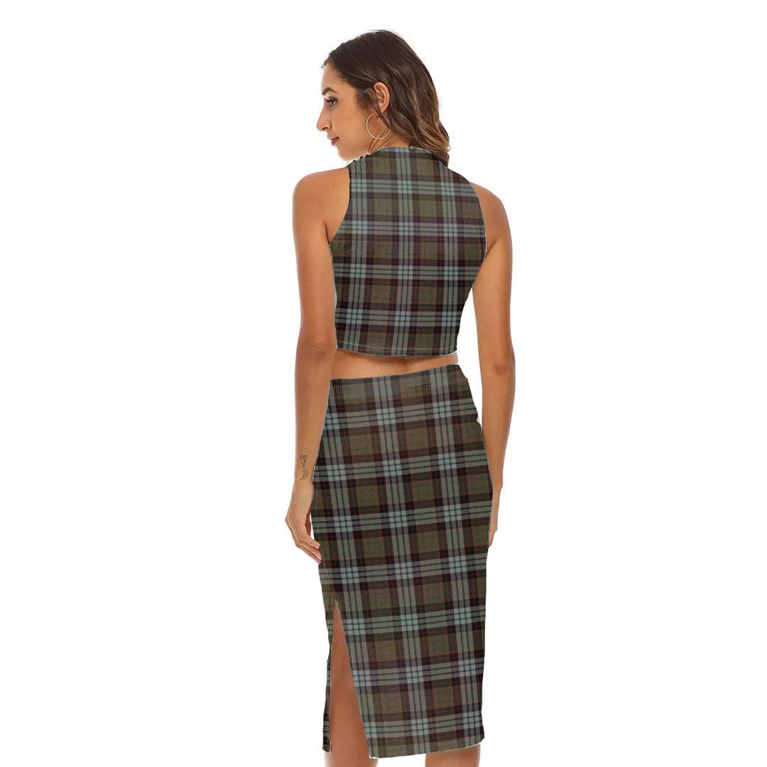 Stewart Old Weathered Tartan Plaid Tank Top & Split High Skirt Set