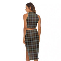 Stewart Old Weathered Tartan Plaid Tank Top & Split High Skirt Set