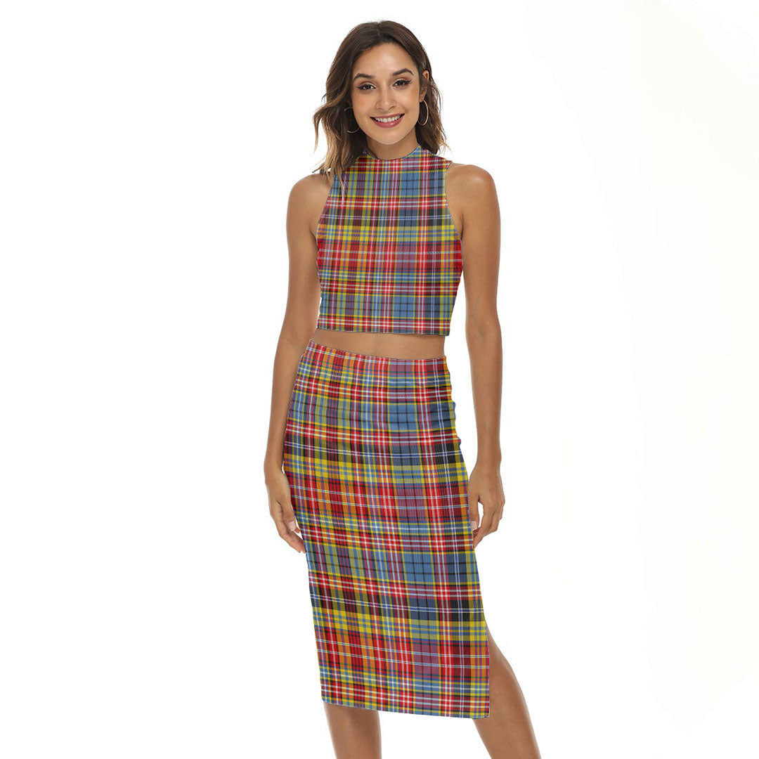 Drummond of Strathallan Tartan Plaid Tank Top & Split High Skirt Set