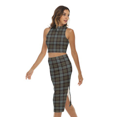 Stewart Old Weathered Tartan Plaid Tank Top & Split High Skirt Set