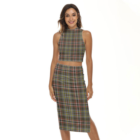 SCOTT GREEN WEATHERED Tartan Plaid Tank Top & Split High Skirt Set