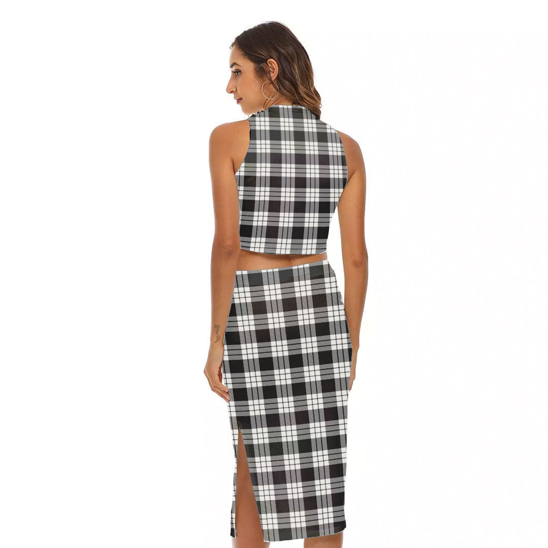 MacFarlane Black White Ancient Tartan Plaid Tank Top & Split High Skirt Set