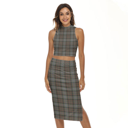 Outlander Fraser Tartan Plaid Tank Top & Split High Skirt Set