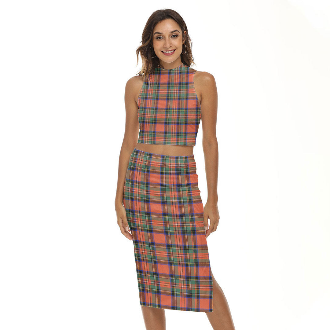 Stewart Royal Ancient Tartan Plaid Tank Top & Split High Skirt Set