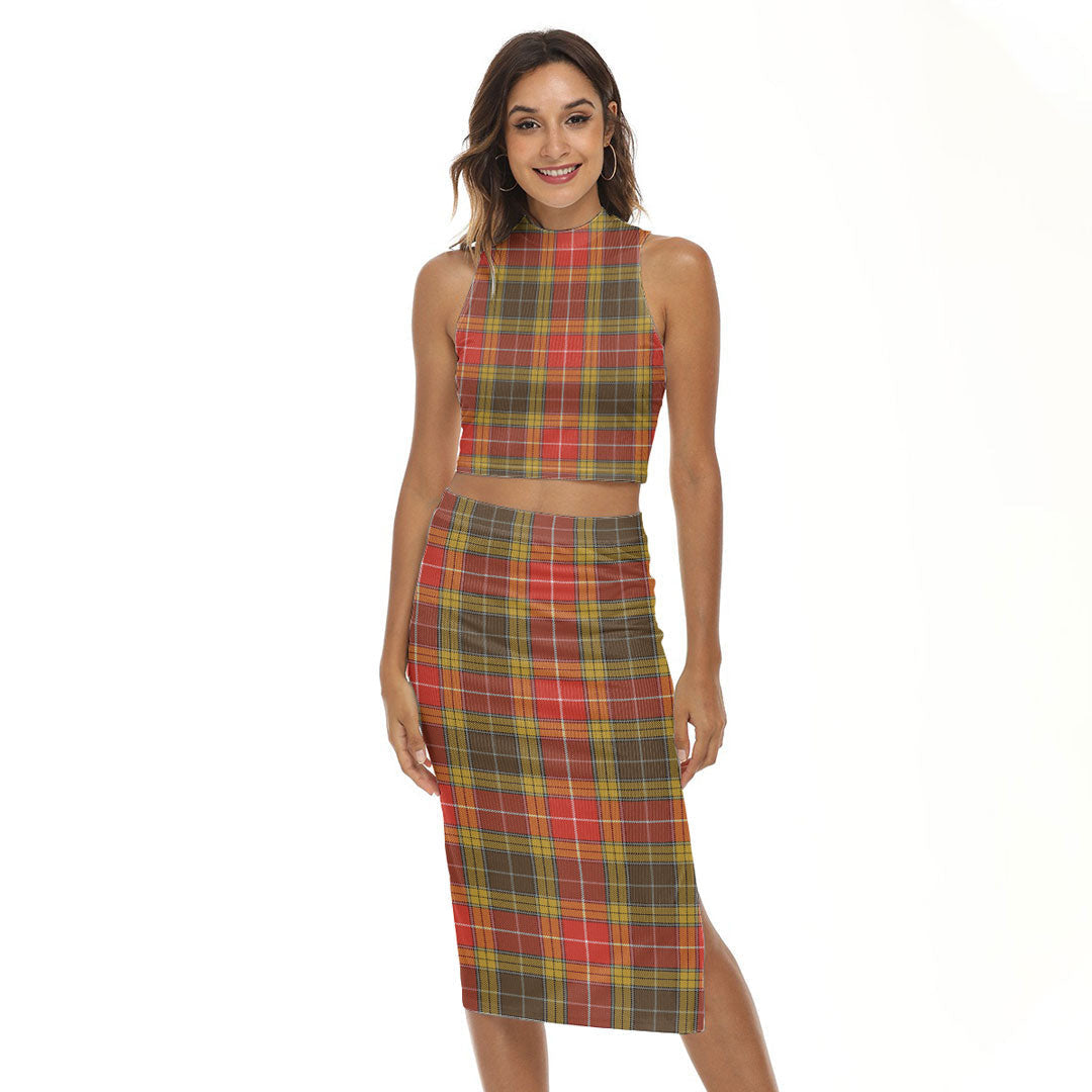 Buchanan Old Set Weathered Tartan Plaid Tank Top & Split High Skirt Set