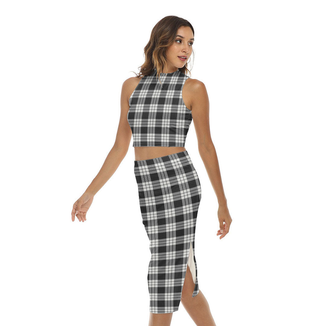 MacFarlane Black White Ancient Tartan Plaid Tank Top & Split High Skirt Set