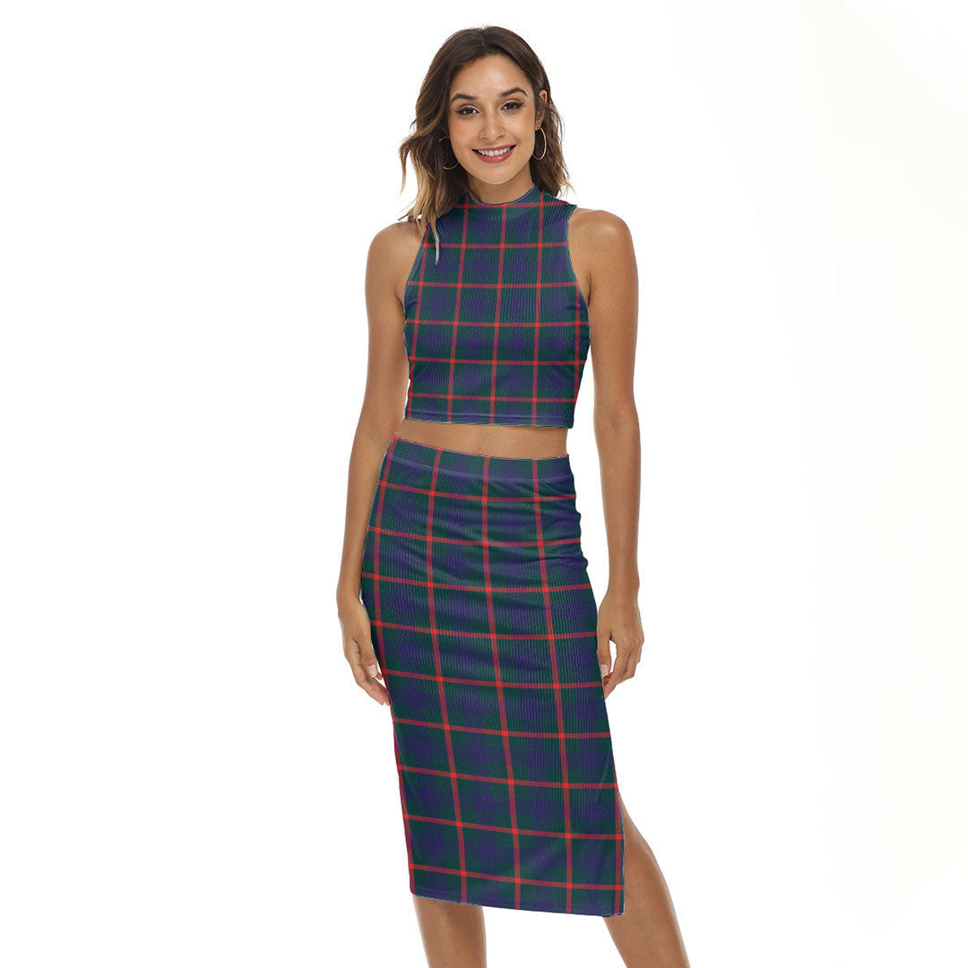 Agnew Modern Tartan Plaid Tank Top & Split High Skirt Set