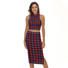 Brown Modern Tartan Plaid Tank Top & Split High Skirt Set