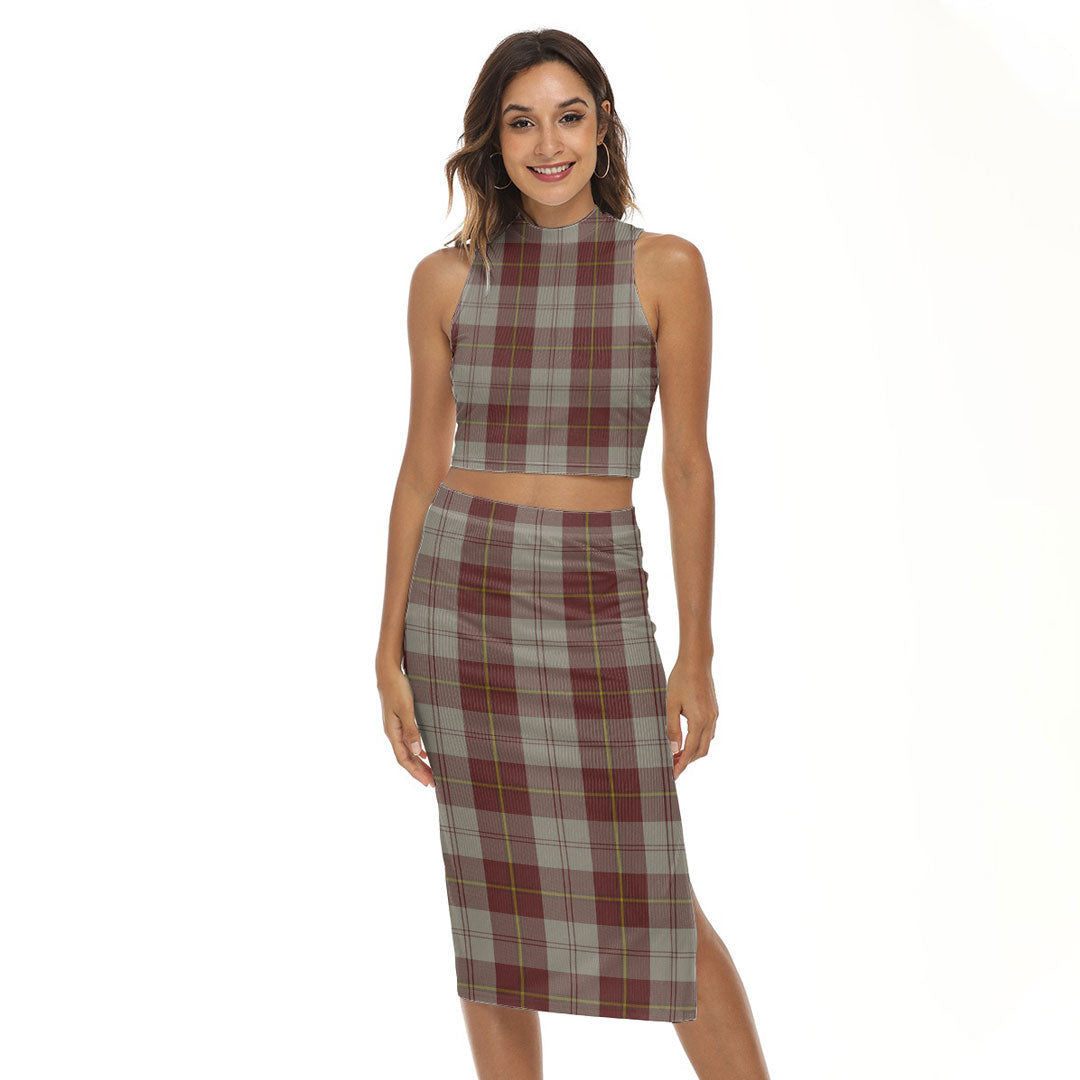 Cunningham Burgundy Dancers Tartan Plaid Tank Top & Split High Skirt Set