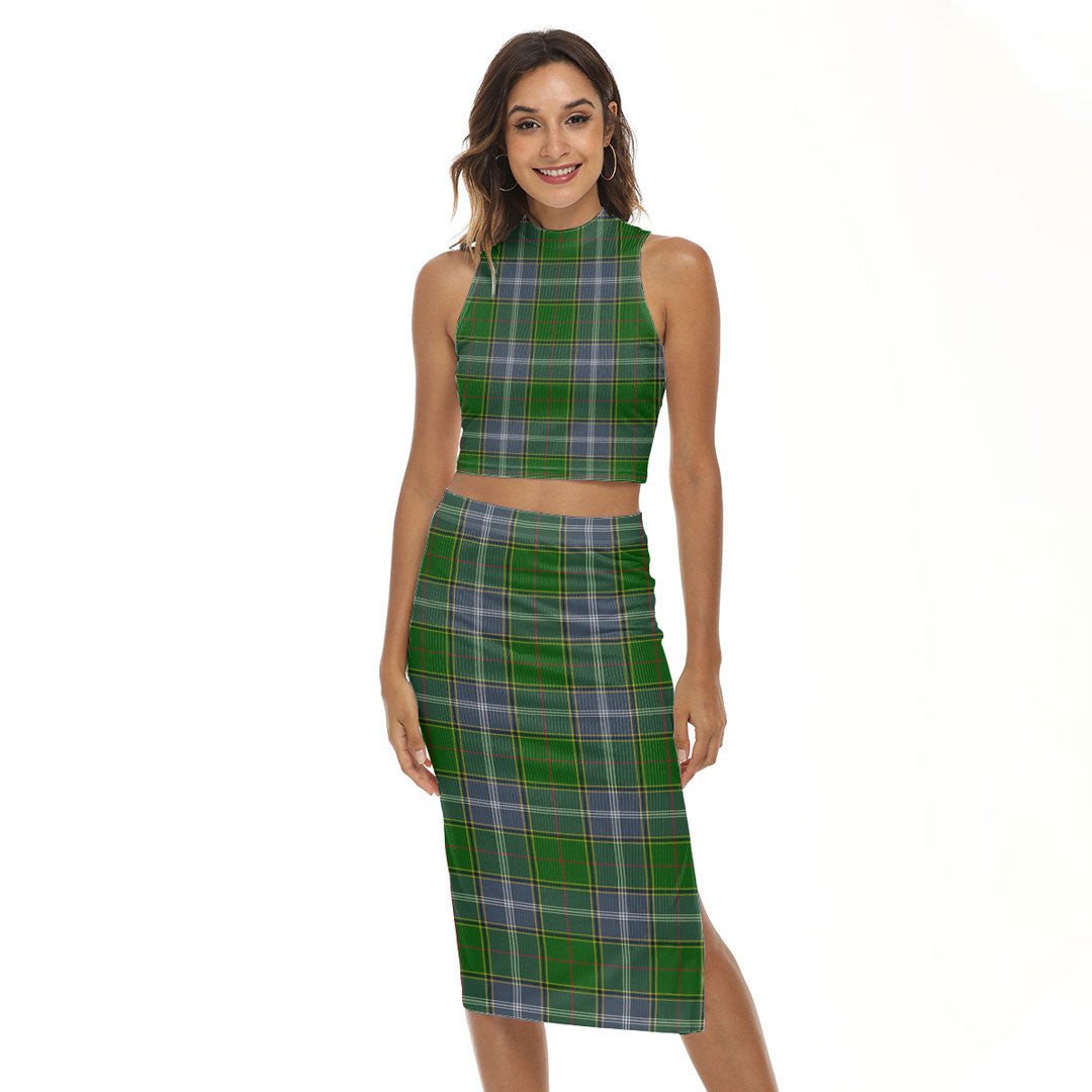 Pringle Tartan Plaid Tank Top & Split High Skirt Set