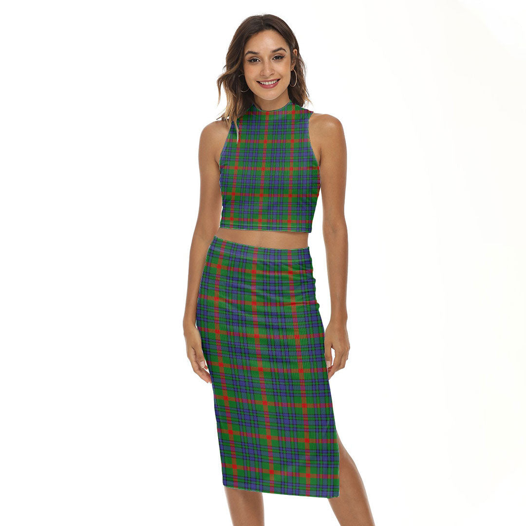 Aiton Tartan Plaid Tank Top & Split High Skirt Set