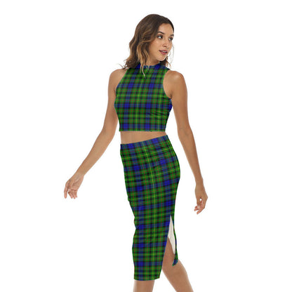 Rollo Modern Tartan Plaid Tank Top & Split High Skirt Set