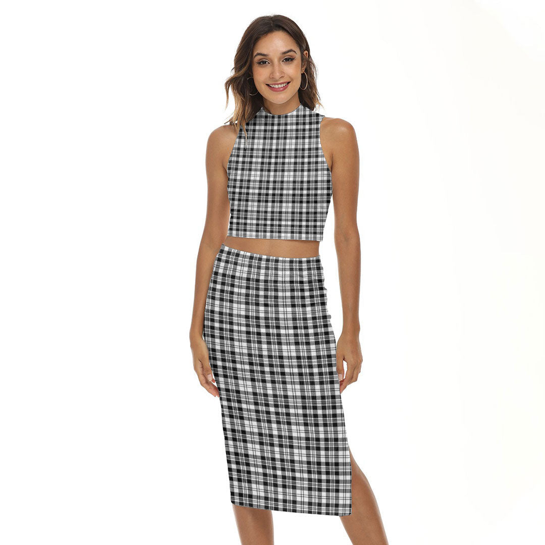 Scott Black White Modern Tartan Plaid Tank Top & Split High Skirt Set