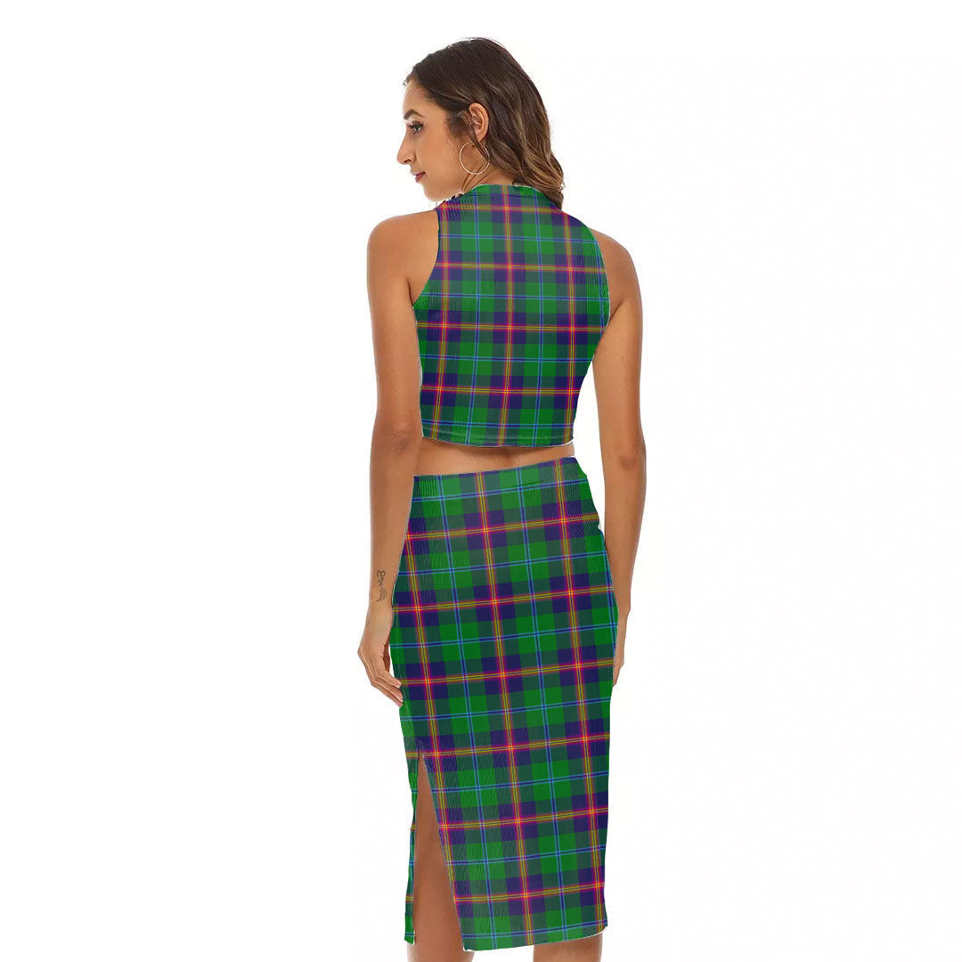 Young Modern Tartan Plaid Tank Top & Split High Skirt Set