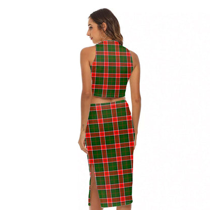 Pollock Modern Tartan Plaid Tank Top & Split High Skirt Set