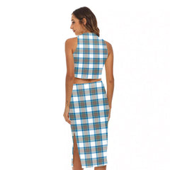 Stewart Muted Blue Tartan Plaid Tank Top & Split High Skirt Set