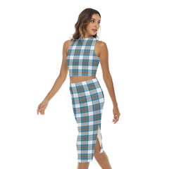 Stewart Muted Blue Tartan Plaid Tank Top & Split High Skirt Set