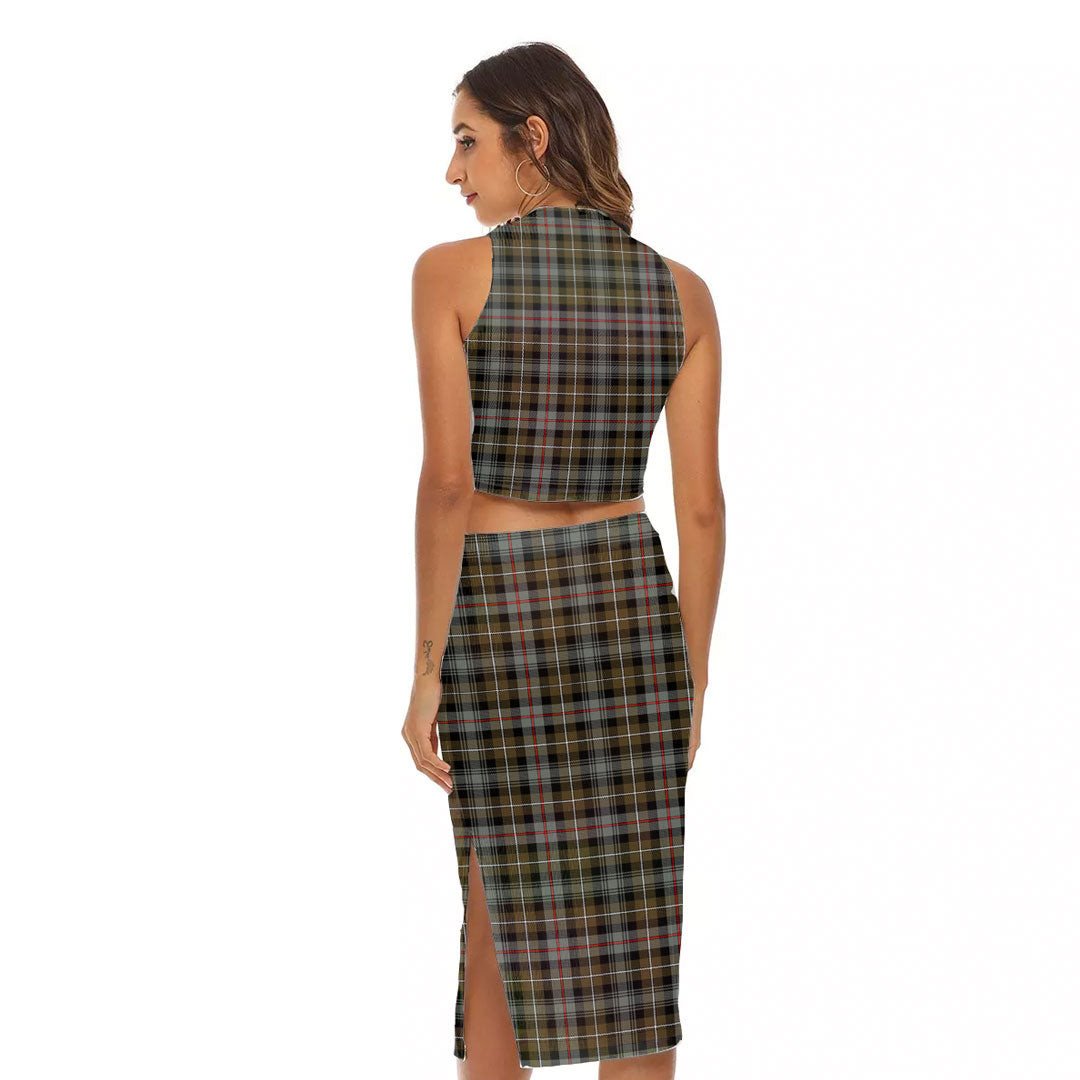 MacKenzie Weathered Tartan Plaid Tank Top & Split High Skirt Set