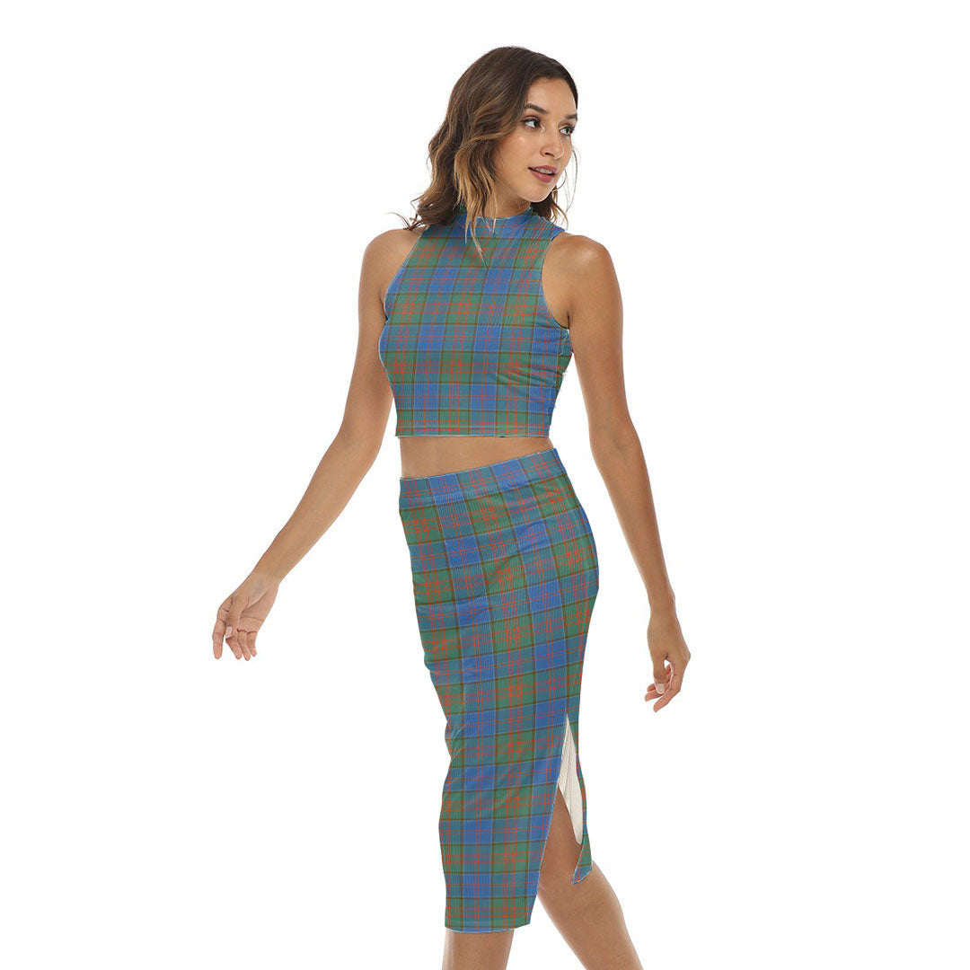 Stewart of Appin Hunting Ancient Tartan Plaid Tank Top & Split High Skirt Set
