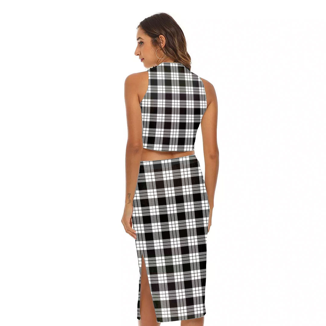 MacFarlane Black White Tartan Plaid Tank Top & Split High Skirt Set