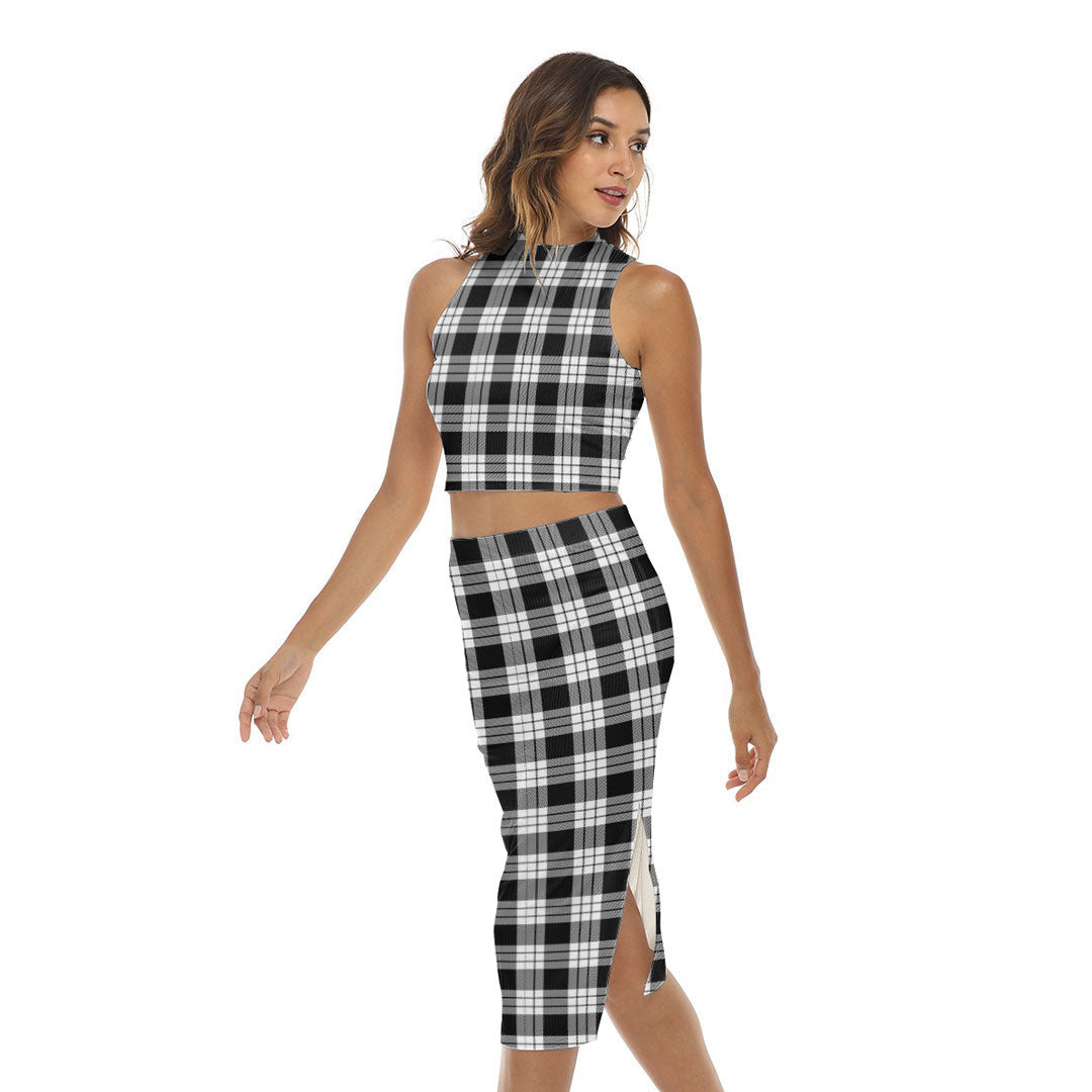 MacFarlane Black White Tartan Plaid Tank Top & Split High Skirt Set