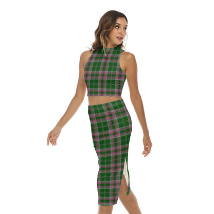 Gray Hunting Tartan Plaid Tank Top & Split High Skirt Set