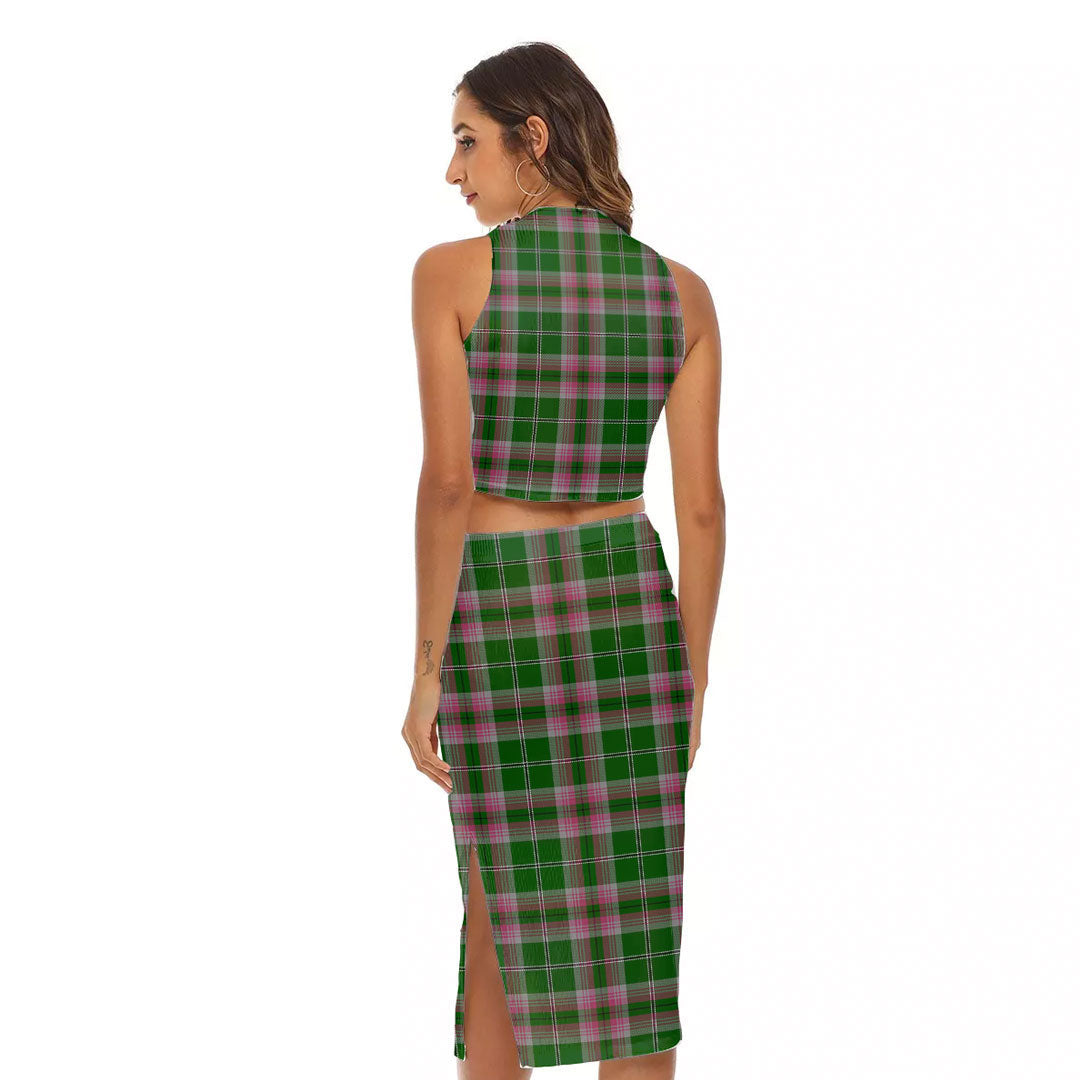 Gray Hunting Tartan Plaid Tank Top & Split High Skirt Set