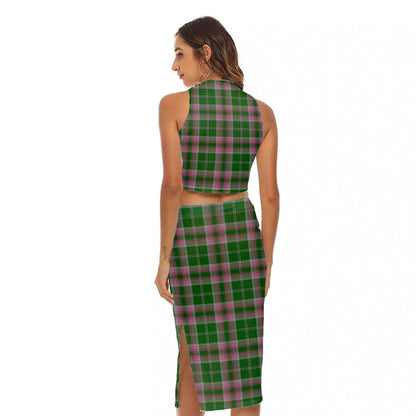 Gray Hunting Tartan Plaid Tank Top & Split High Skirt Set