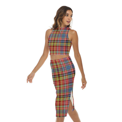 Drummond of Strathallan Tartan Plaid Tank Top & Split High Skirt Set