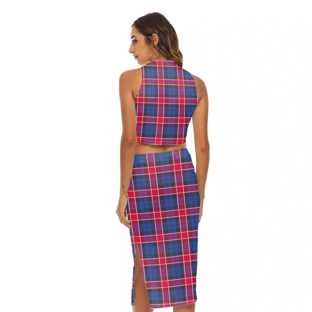 Graham of Menteith Red Tartan Plaid Tank Top & Split High Skirt Set