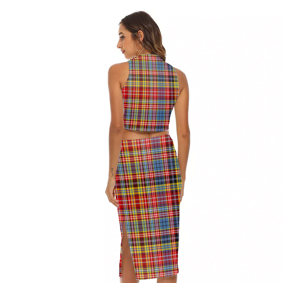 Drummond of Strathallan Tartan Plaid Tank Top & Split High Skirt Set