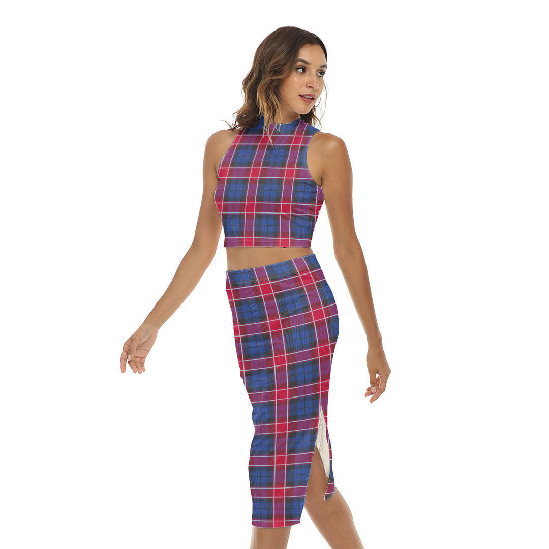 Graham of Menteith Red Tartan Plaid Tank Top & Split High Skirt Set