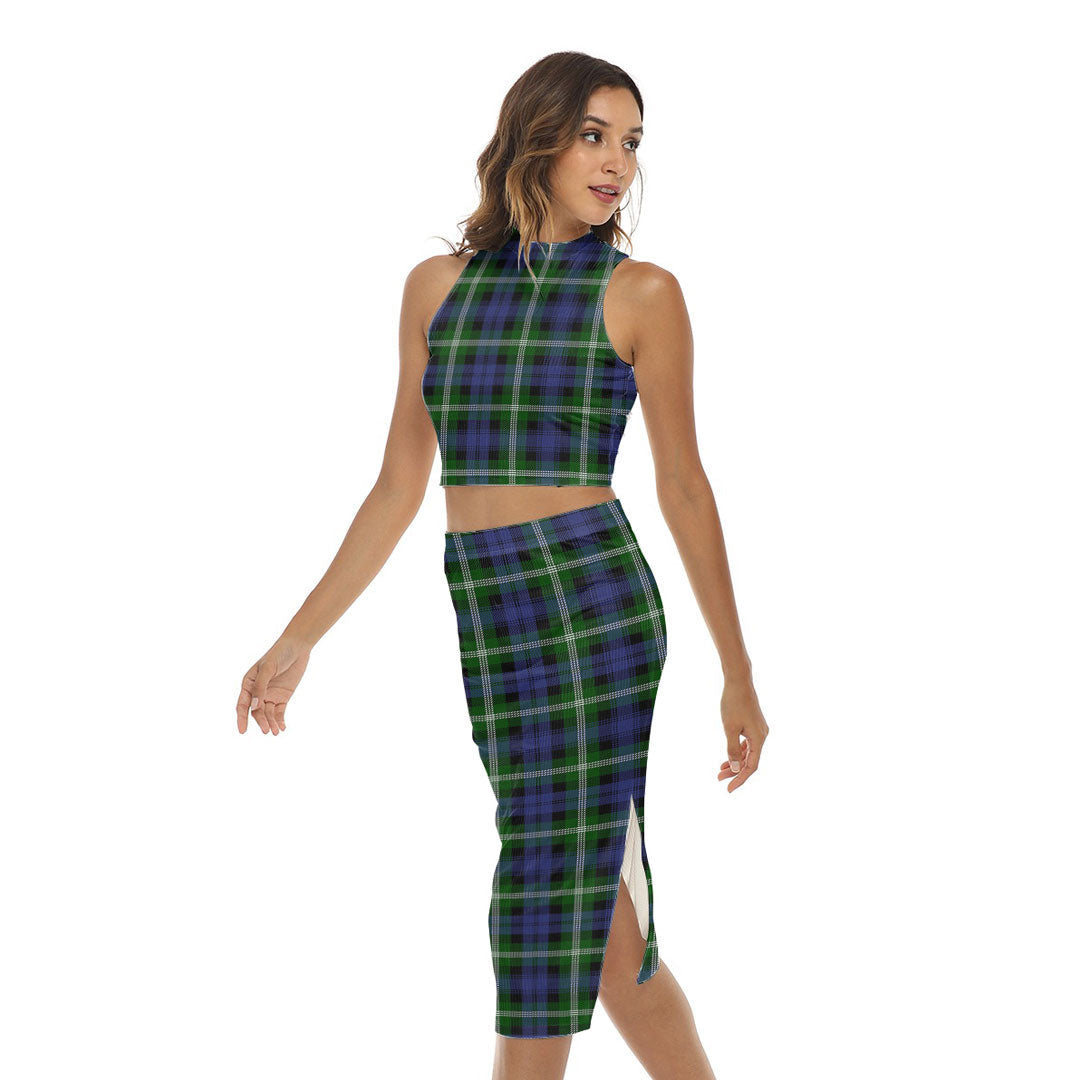 Baillie Modern Tartan Plaid Tank Top & Split High Skirt Set