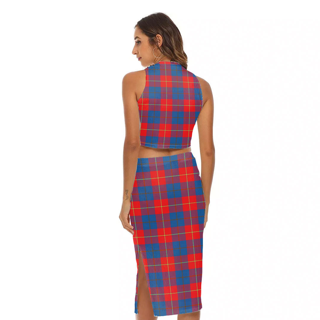 Galloway Red Tartan Plaid Tank Top & Split High Skirt Set