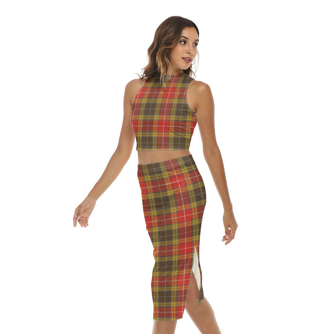 Buchanan Old Set Weathered Tartan Plaid Tank Top & Split High Skirt Set