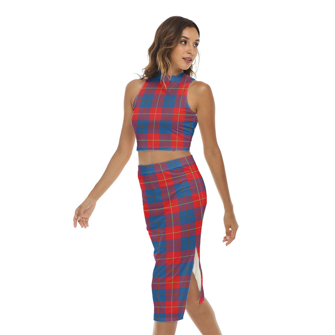 Galloway Red Tartan Plaid Tank Top & Split High Skirt Set