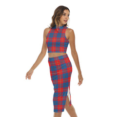 Galloway Red Tartan Plaid Tank Top & Split High Skirt Set