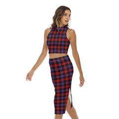 Brown Modern Tartan Plaid Tank Top & Split High Skirt Set