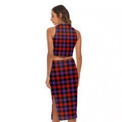 Brown Modern Tartan Plaid Tank Top & Split High Skirt Set