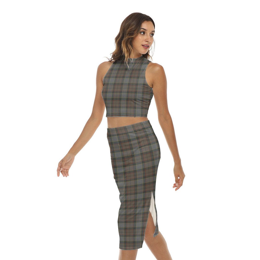 Outlander Fraser Tartan Plaid Tank Top & Split High Skirt Set