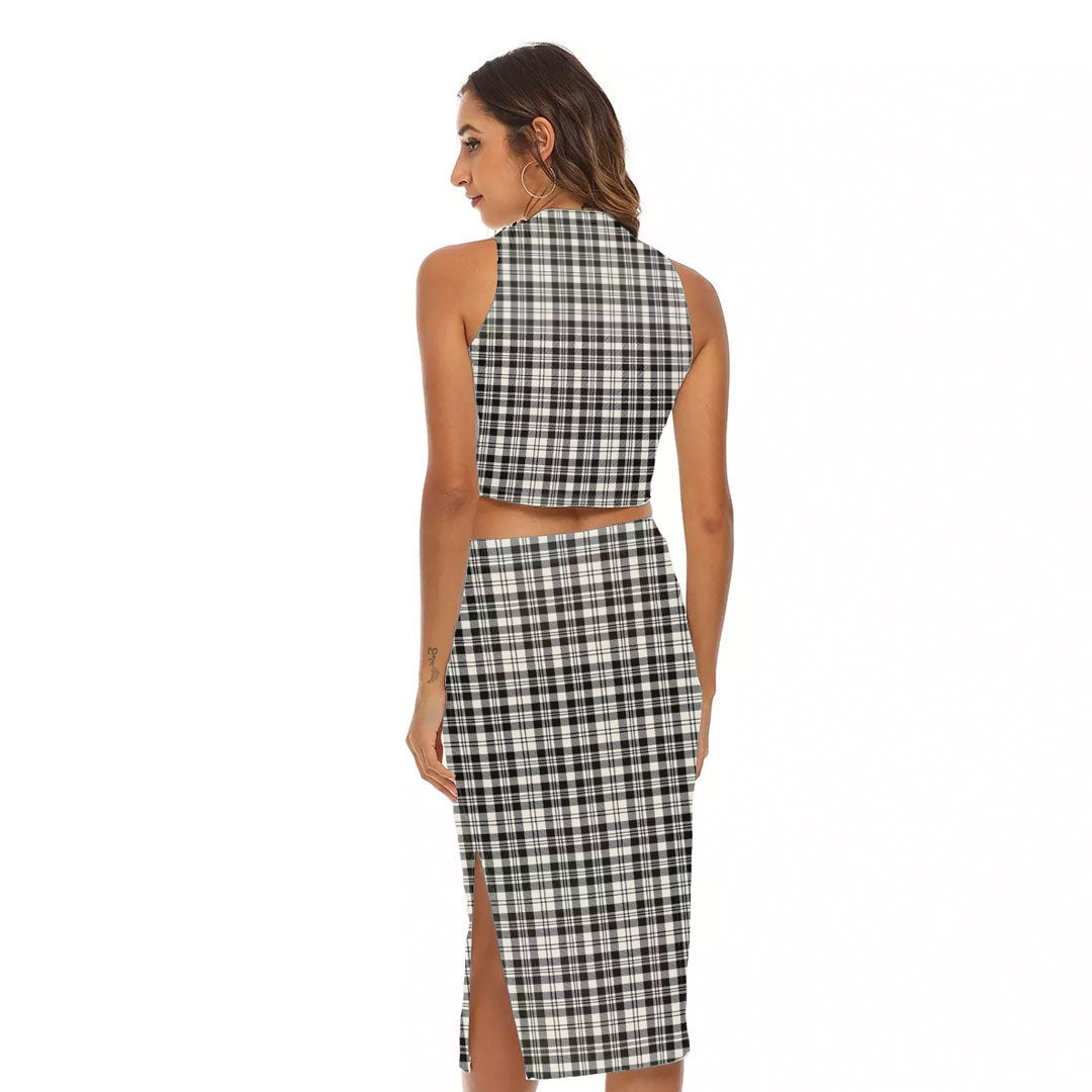 Scott Black White Ancient Tartan Plaid Tank Top & Split High Skirt Set