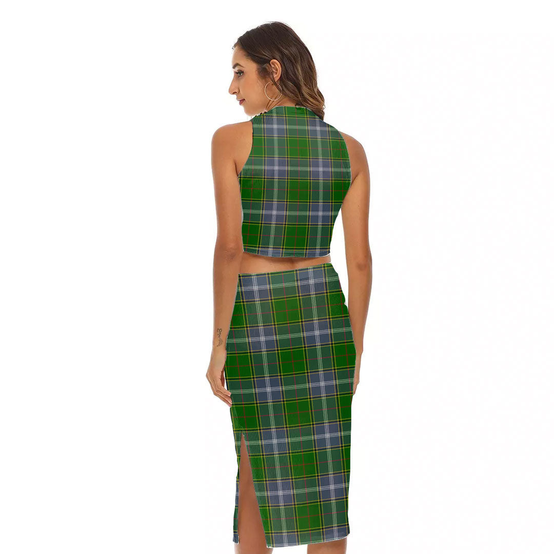 Pringle Tartan Plaid Tank Top & Split High Skirt Set