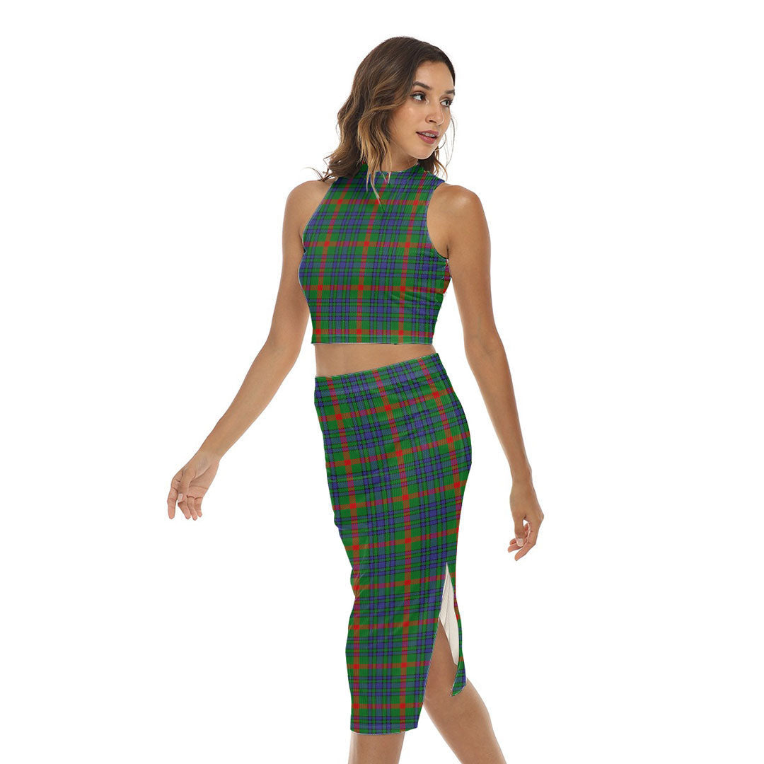 Aiton Tartan Plaid Tank Top & Split High Skirt Set