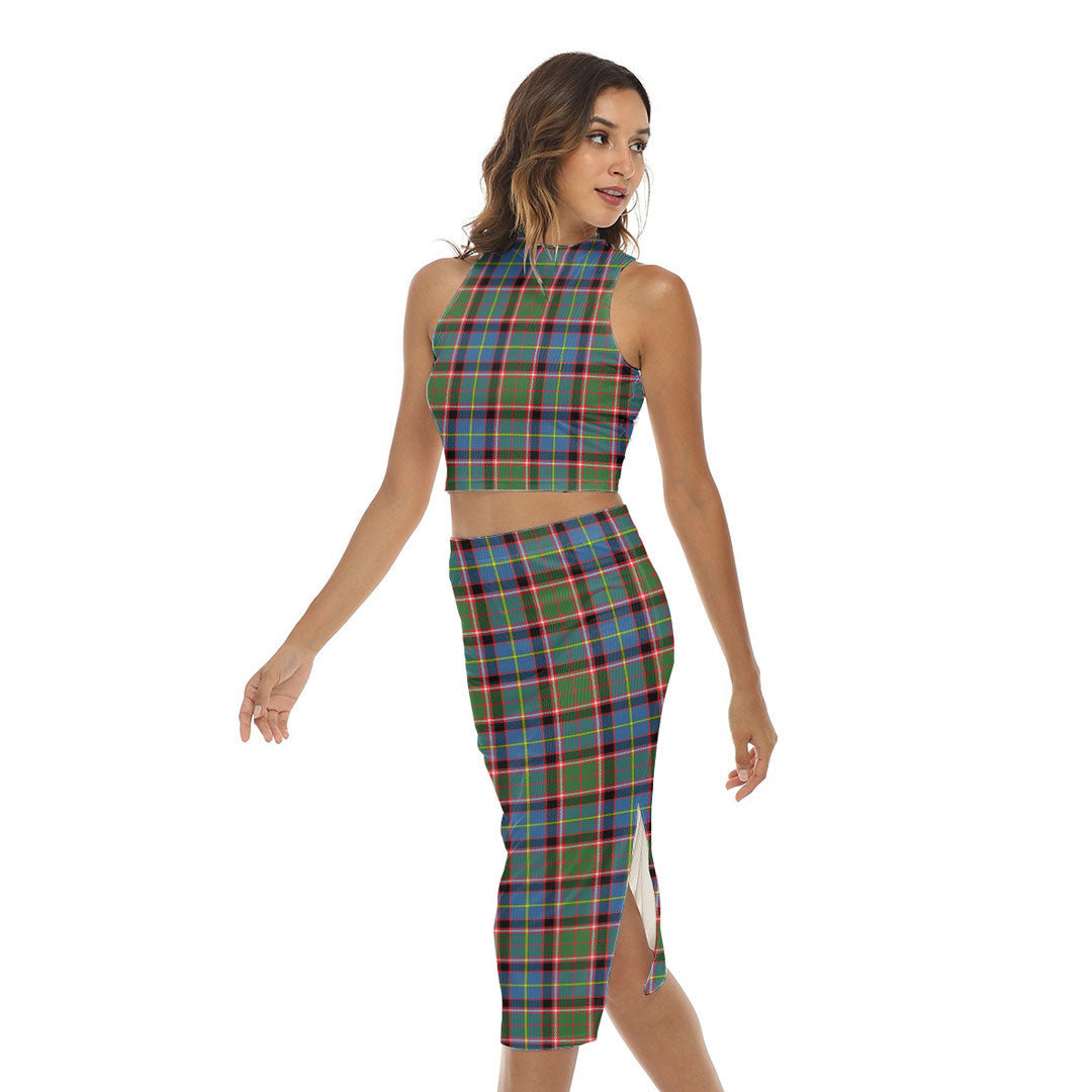 Stirling Bannockburn District Tartan Plaid Tank Top & Split High Skirt Set